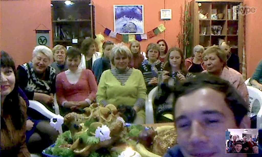 Joint Thanksgiving Day celebration TEMENOS large screen in Ukraine, GGCSL in lower right tiny screen